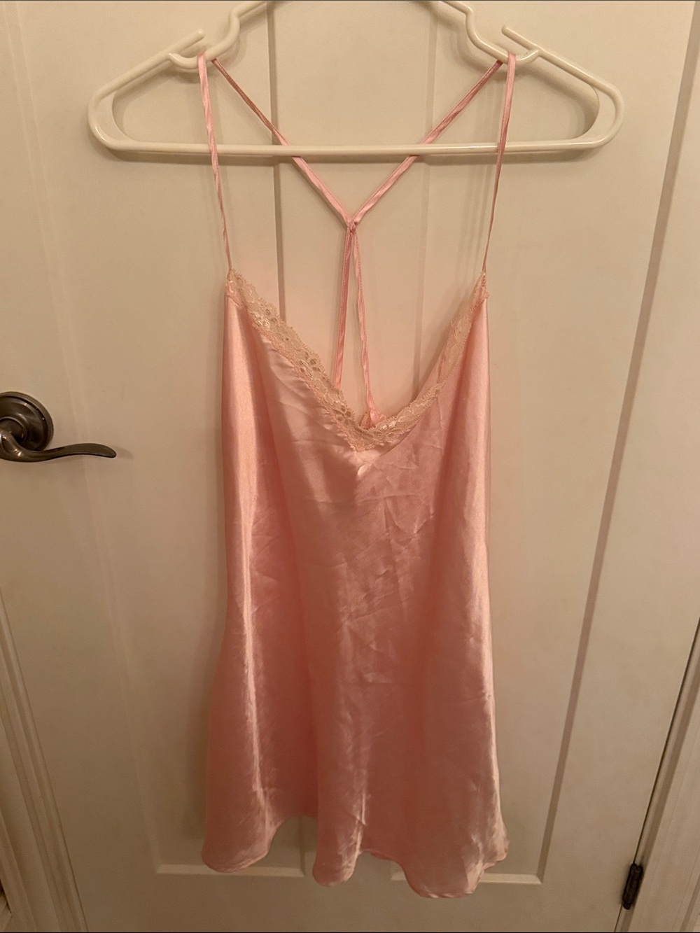 Light Pink Satin Lace-Trim Chemise / Nightgown - Women's Intimates